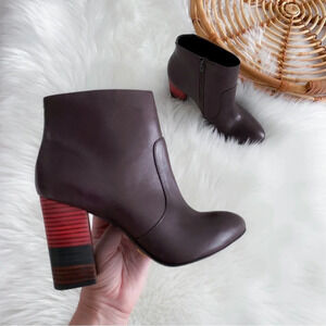 Anthropologie Vicenza Brown Ankle Booties Boots Block Chunky Heel Brown Red